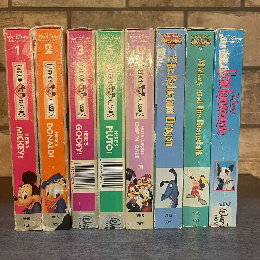 Walt Disney Cartoon Classics VHS Mickey and the Gang, Frankenweenie Lot Of 8